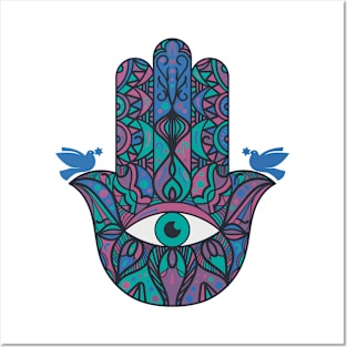 Colorful The Hand of Miriam Hamsa Posters and Art